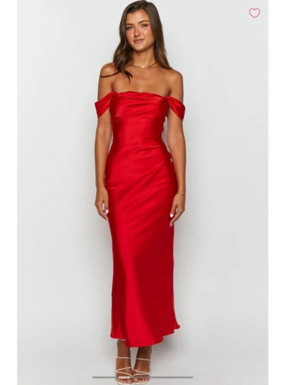 Beginning Boutique Ella Red Satin Maxi Dress Gown Slip Off Shoulder US 10 New - Picture 4 of 10
